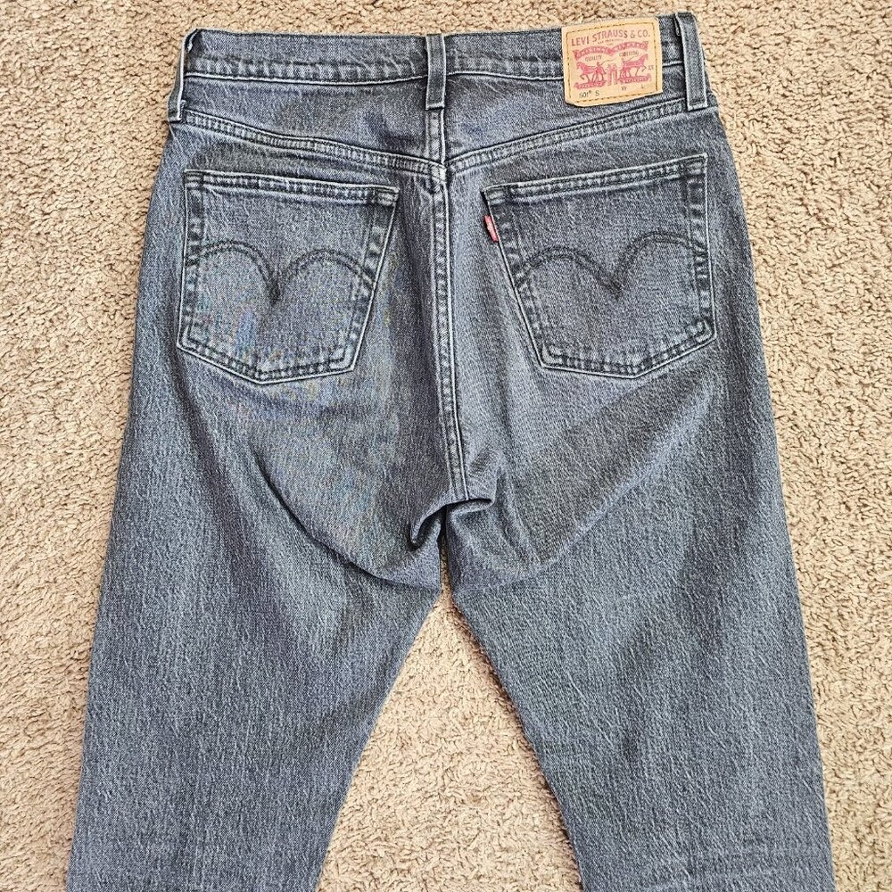 Levis 501 Skinny Jeans Mens Tag 27x32 Act 30x30.5 Black Raw Hem Button Fly - Picture 4 of 12